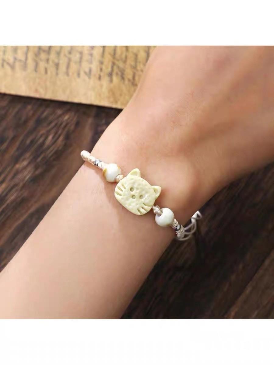 

Китайский Отличительный Современный Янтарный Браслет Узел Мира Ручной Работы для Женщин Cat Weave Bracelet