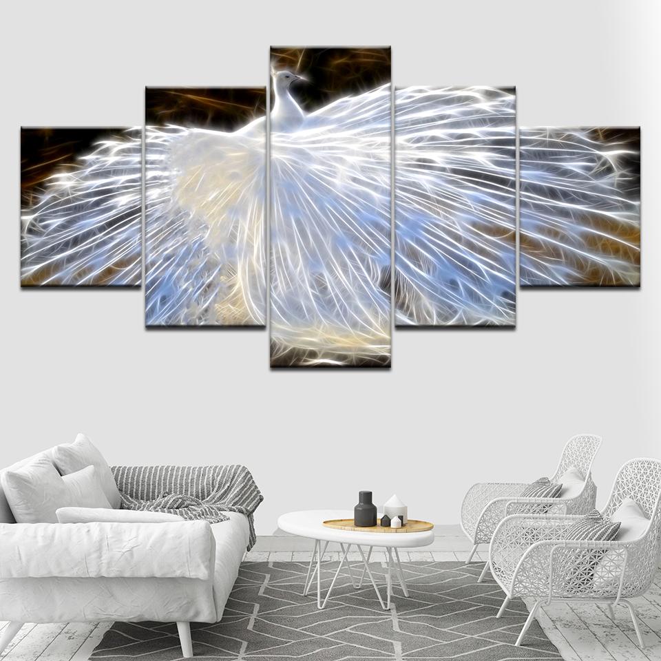 

The white Peacocks 5 Piece Canvas Wallpapers modern Poster Modular art painting for Living Room Home Decor 20x35 20x45 20x55cm