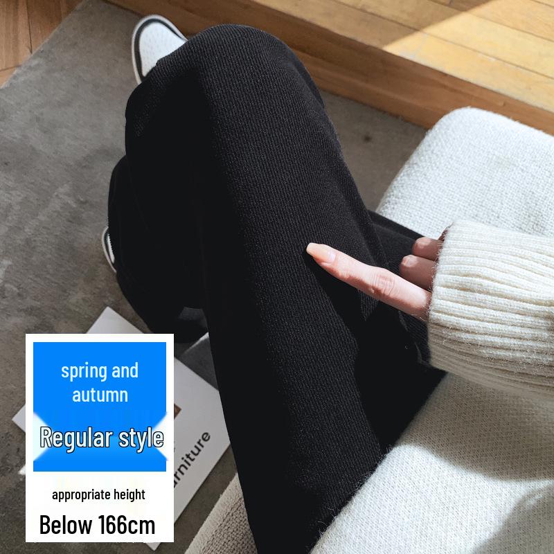 

300 Jin Plus Size Black Wool Wide-Leg Pants for Women - Autumn/Winter Pear-Shaped Herringbone Straight-Leg Pants with Velvet L for 131-160 lbs