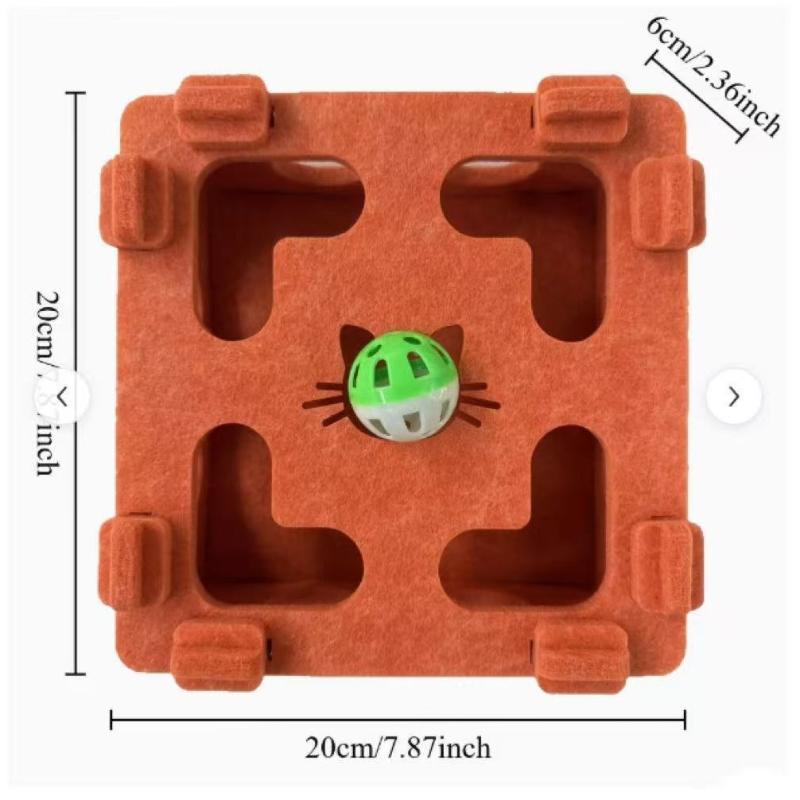 Fun Felt Cat Maze Box Interactive Puzzle Toy Anti-Bite Anti-Scratch Design Comes With Bell Ball Random Color Pet Play Accessory