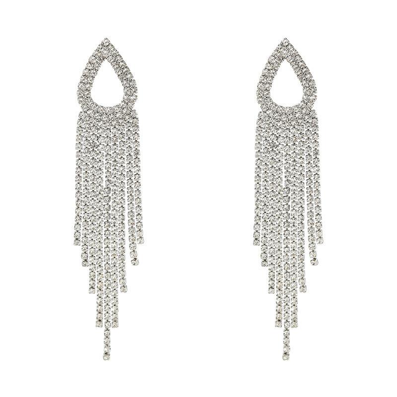 111 silver needle French retro luxury super flash fringed earrings women, temperament advanced feeling water drop earrings Internet celebrity earrings