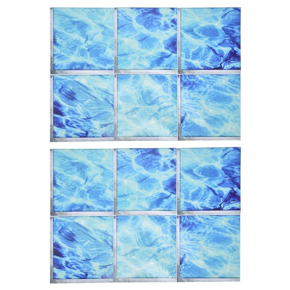 12pcs PVC Waterproof Antislip Sticker Blue PVC Tile Decal 3D Bathtub Sticker  DIY Project