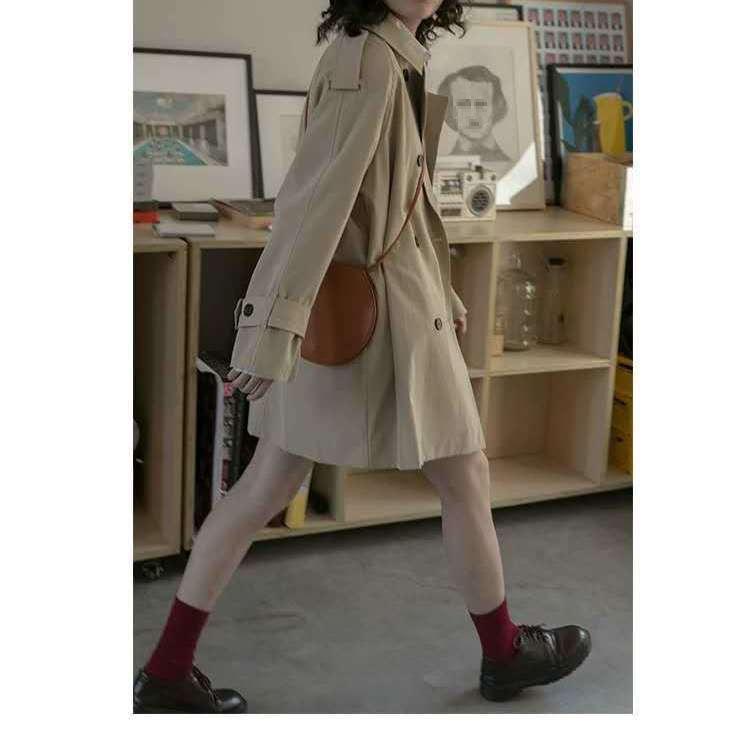 Hepburn-Stil Petite Locker Trenchcoat - Koreanische Britische Studentenjacke für Freizeit und Mittellänge