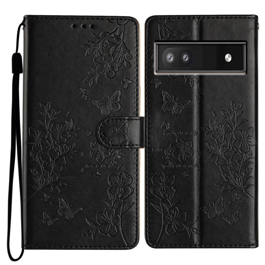 For Google Pixel 8a Wallet Phone Case Butterfly Floral Imprint Stand Leather Cover
