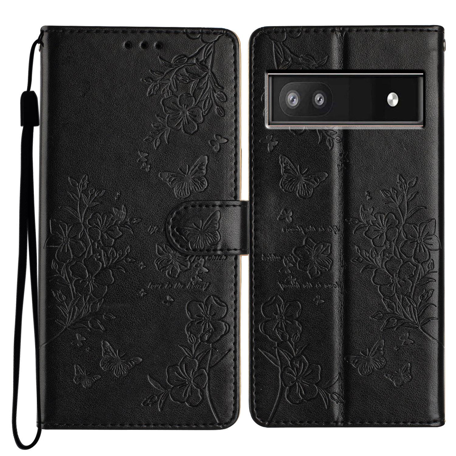 

For Google Pixel 8a Wallet Phone Case Butterfly Floral Imprint Stand Leather Cover B