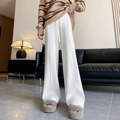 Pantaloni a maglia morbidi e appiccicosi da donna, autunno inverno, nuovi pantaloni casual a gamba larga con vita alta e drappeggio dritto