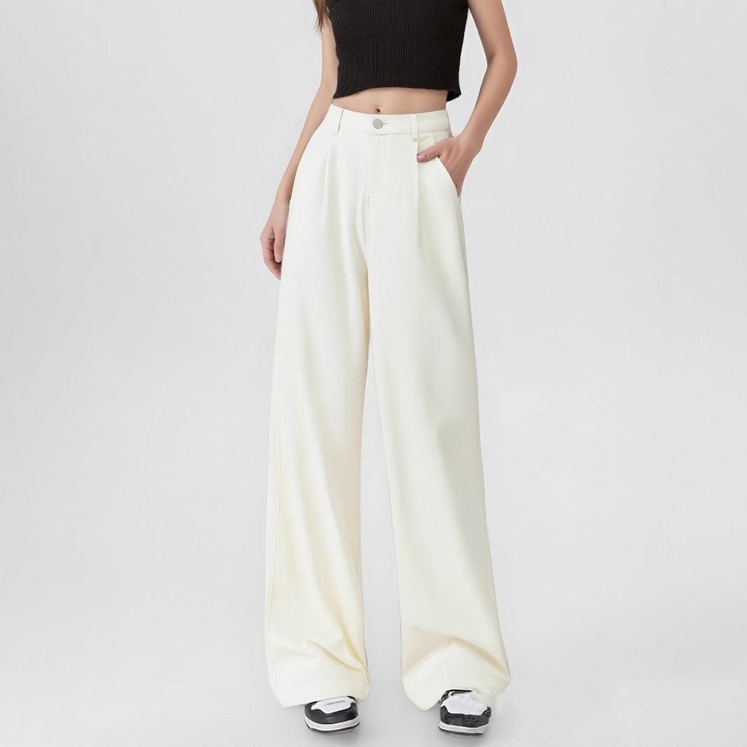 

2025 Spring High Waist Wide Leg White Denim Jeans for Women 27