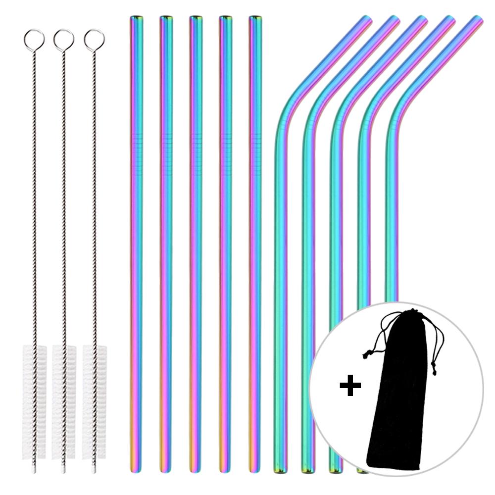14Pcs Stainless Steel Straws 215*6 Mm Reusable Metal Drinking Straw with Cleaner Brush for Tumblers Party Bar Accessories