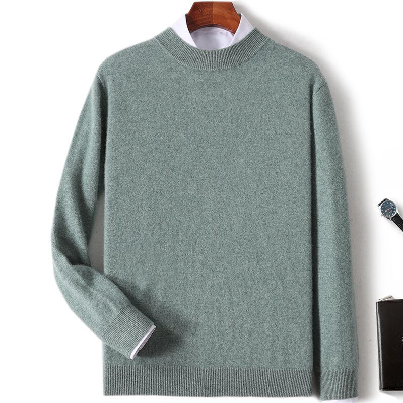 New Semi-turtleneck Cashmere Sweater Men's Thickened Sweater Solid Color Long-sleeved Wool Knitting