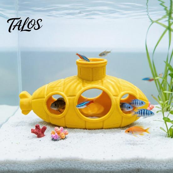 Fish Tank Stress Reducer 3D Printed Hollow Submarine Decorations, Aquarium Shrimp Hideout Ornament Ornament, Hiding Cave Shelter for Betta Lizards