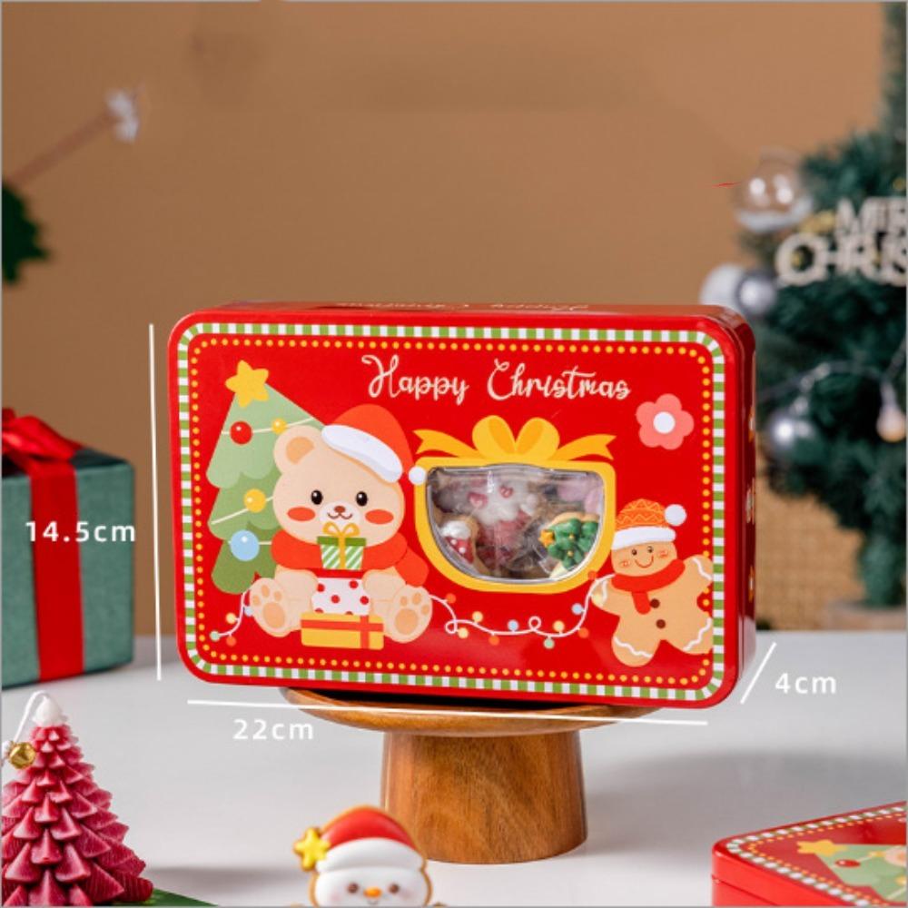 Rectangle Christmas Tinplate Candy Box Metal Empty Cookie Tin Box Red Green Santa Claus Biscuit Packaging Iron Can Sugar Packing