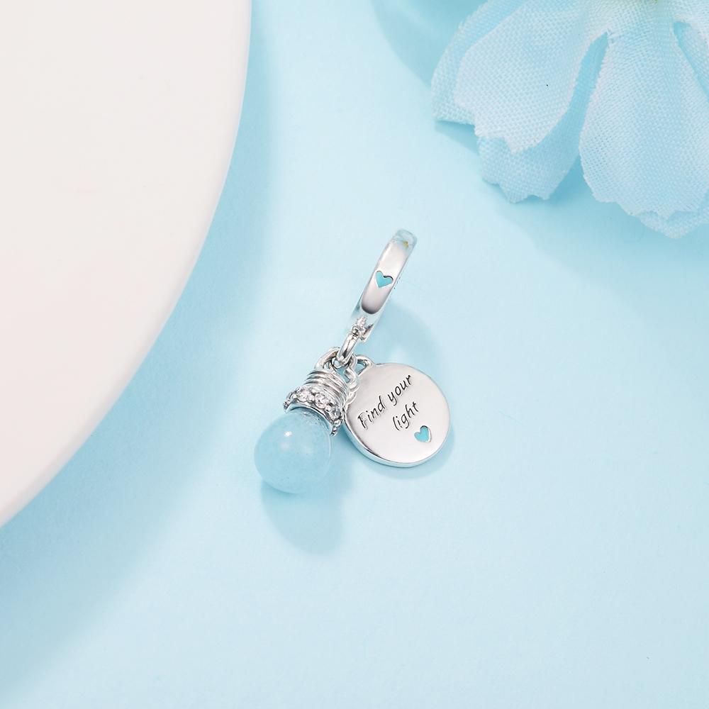 Fits Europe Bracelet 925 Sterling Silver Glow-in-the-dark Lightbulb Double Dangle Charm Beads for Women DIY Jewelry Making