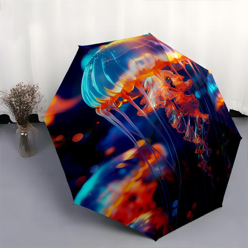 Jellyfish, Marine Life Theme 8 Bone Hand Automatic Folding Fashion Umbrella, Compact and Portable Design, A Perfect Gift for Birthday, Chris