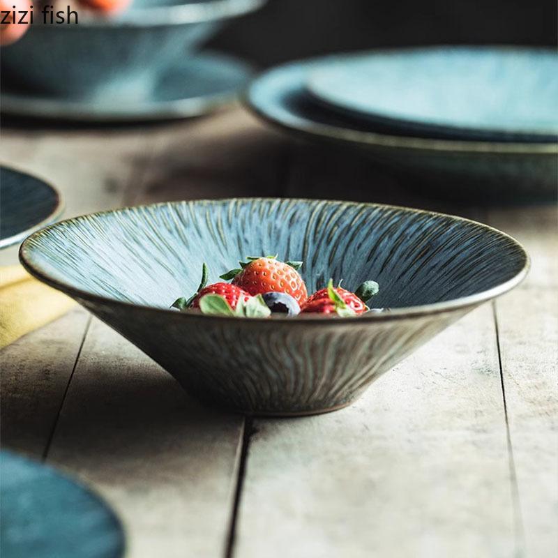 Kiln Changes Spiral Patterned Ceramic Plate Creative Flat Plate Deep Plate Salad Bowl Service Plates Restaurant Tableware