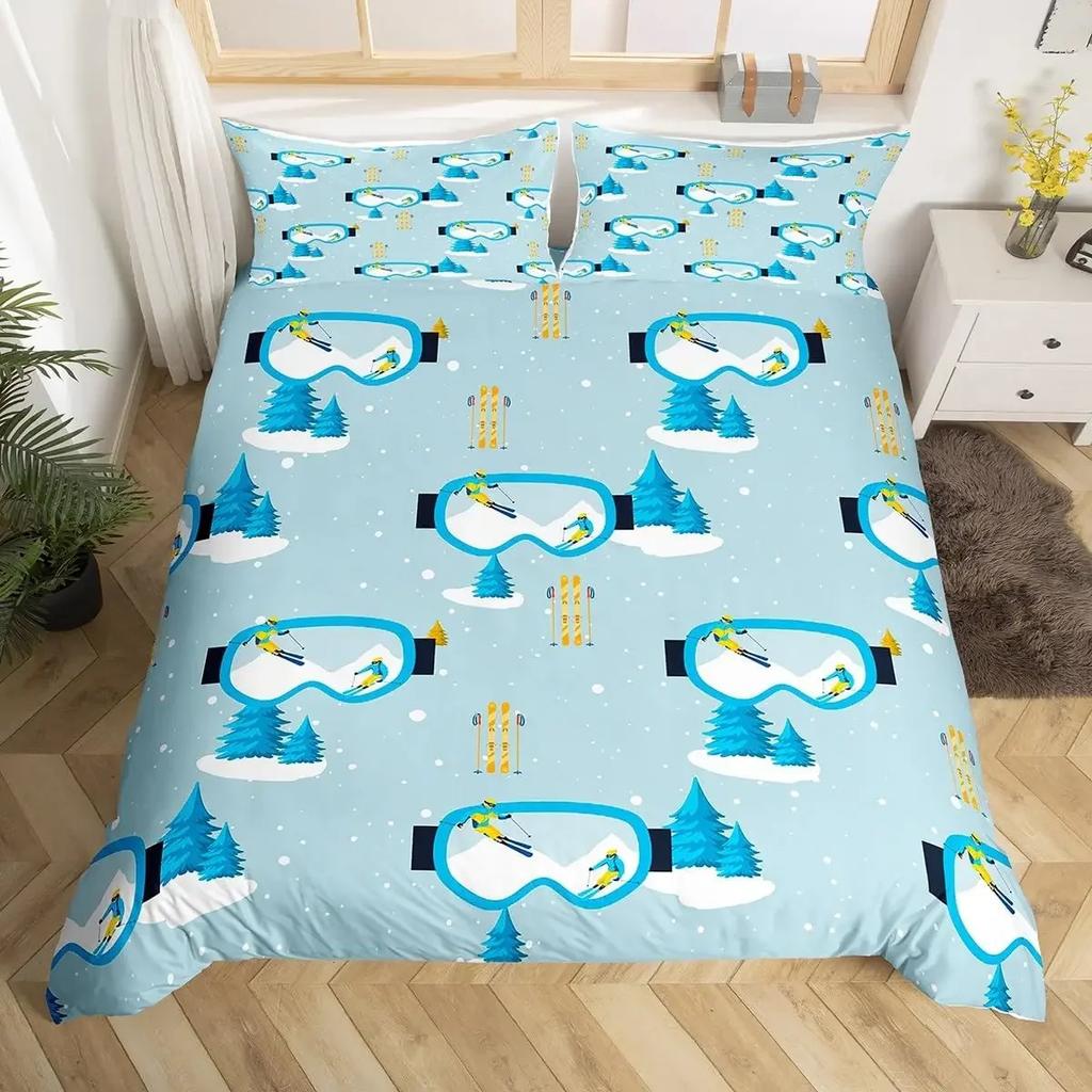 Ski Sports Duvet Cover Queen For Boy Teen Winter Sports Ski Theme Comforter Cover Microfiber Snow Mountain Landscape Bedding Set