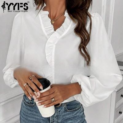 Women's Fashion Casual Spring Fall Solid Color Print Long Sleeve V-Neck Blouses & Shirts