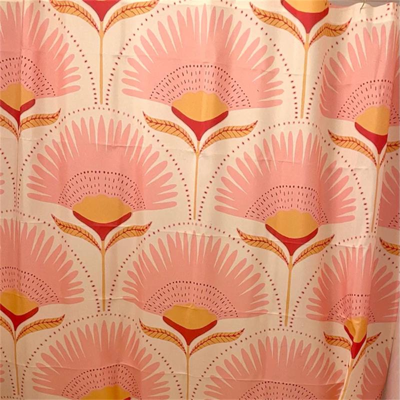 Art Deco Shower Curtain Vintage Bathroom Decor Yellow Pink Shower Curtain Art Floral Pattern Art Nouveau Bath Decor Gift