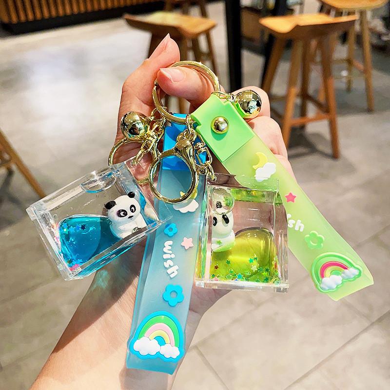 Creative Floating Panda Bottle Keychain Stylish Rubber Cartoon Accessory Key