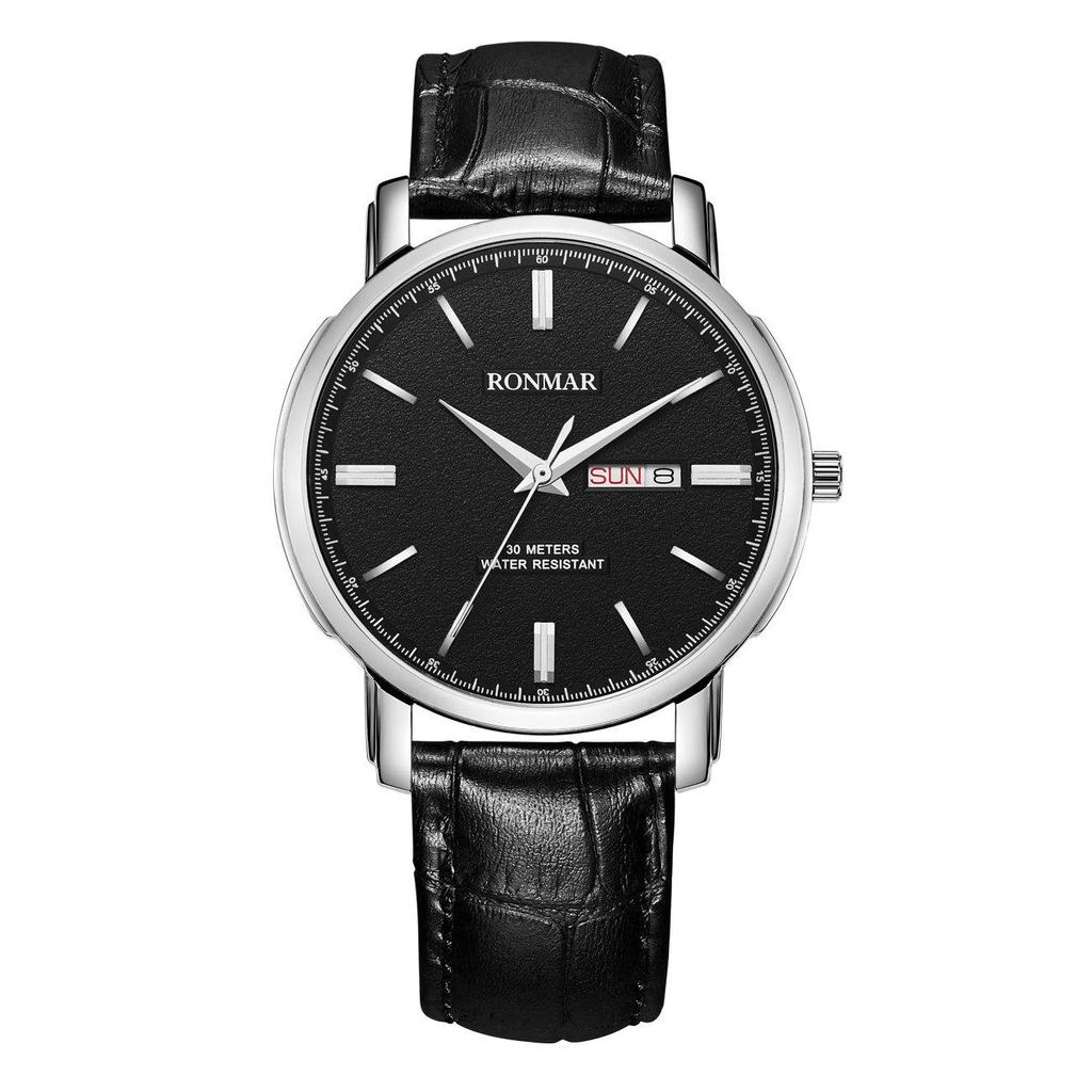 Unisex Waterproof Cowhide Strap Watch with Dual Calendar for Teens and Adults