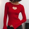Heart Cutout Long Sleeve Knit Pullover – Slim Fit Sexy Autumn/Winter Top