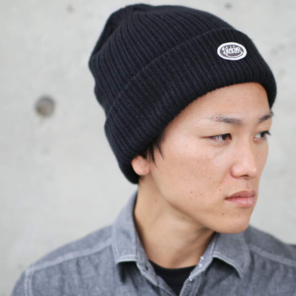 Dickies Custom-Made CALIF Ribbed Knit Cap with Logo Patch, Watch Cap, Unisex Acrylic Beanie, Solid Color, 874 (Free Size, (00) Black) glt-dk006