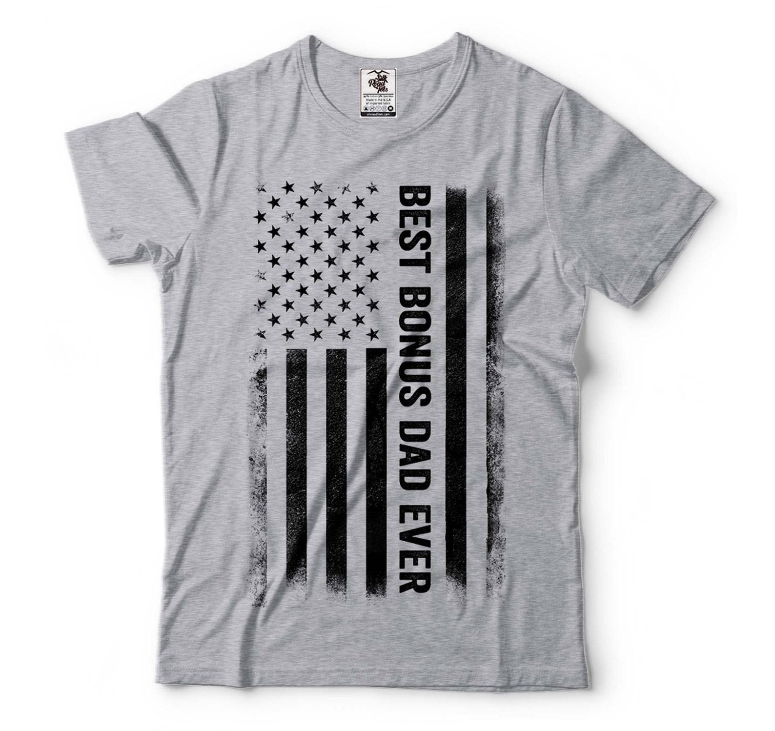 Mens Best Bonus Dad Ever T-Shirt Father s Day Step Dad Shirts Bonus Dad USA Patriotic Flag Tee American Dad Gift Tee Bonus Dad Gifts 4XL