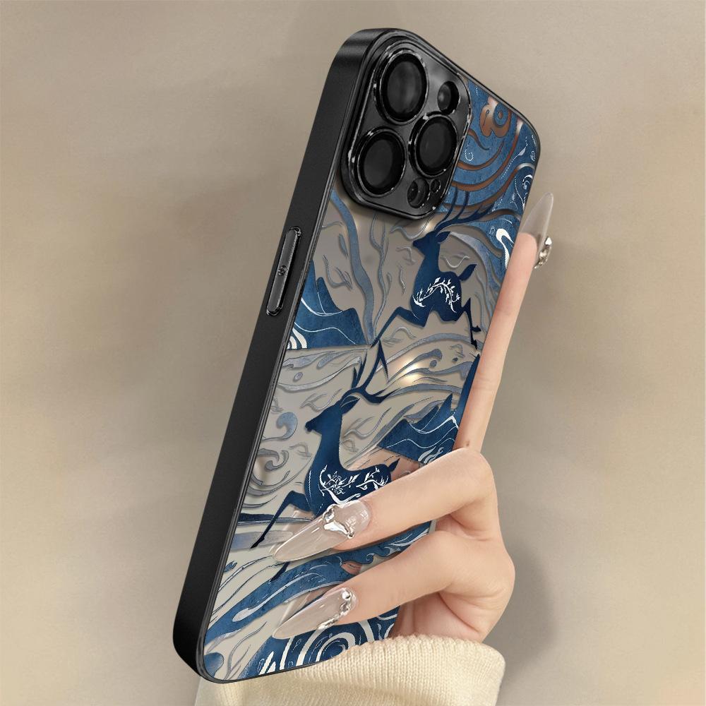 Dark Blue Cat Is Suitable for Apple 17promax16 New 15 Mobile Phone Case iPhone13 Mirror Apple 17 Mirror