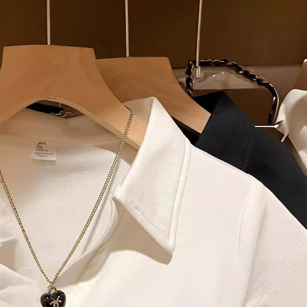 White POLO Neck Short-sleeved T-shirt Women's Summer New Slim-fitting and Thin Short Top