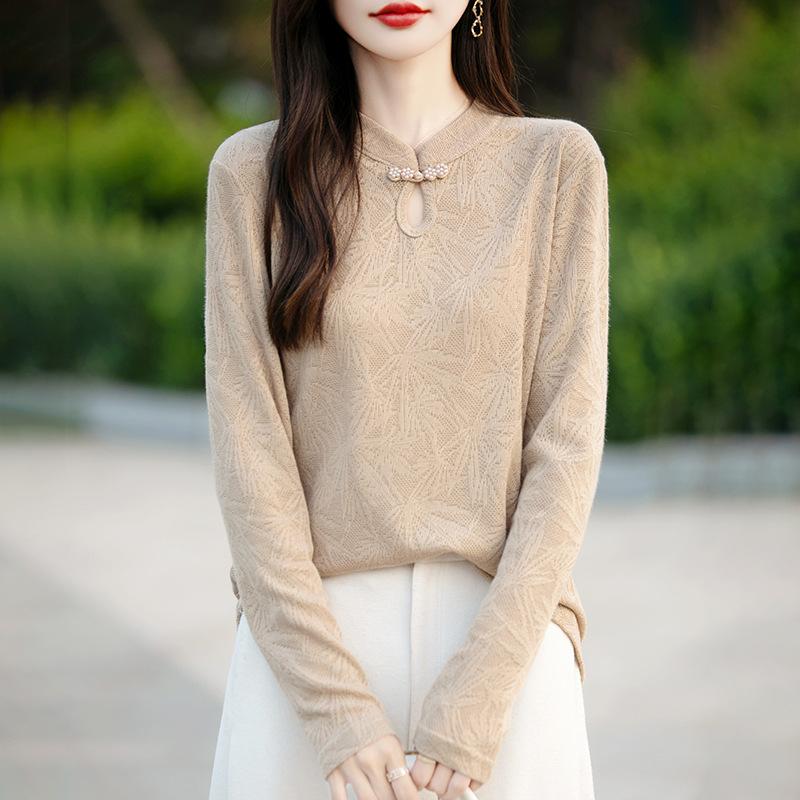 

Осень и зима Новый китайский Женский трикотажный топ с пуговицей на пластине Мягкая рубашка в стиле ретро XXL хаки