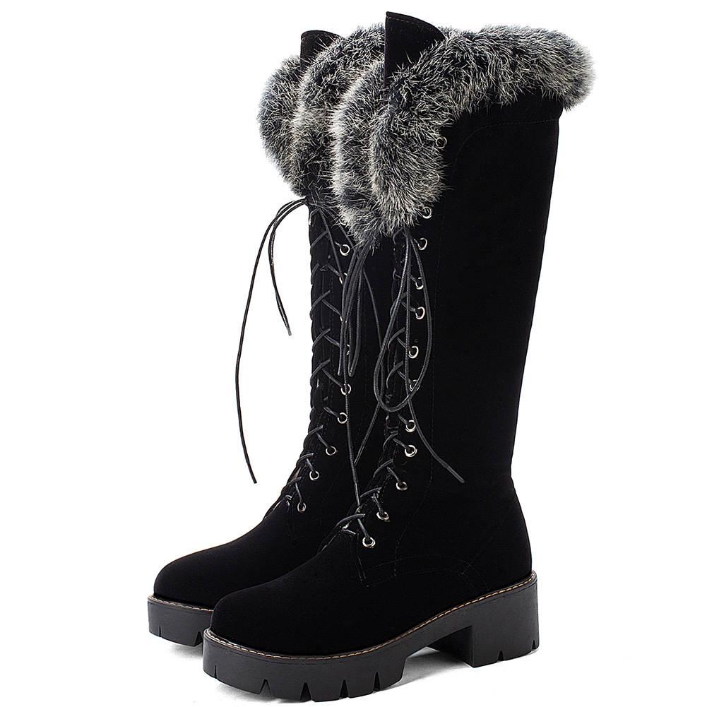 

Зимние теплые меховые туфли, женские уличные зимние сапоги, женские сапоги до колена со шнурками, женская обувь 39 чёрный