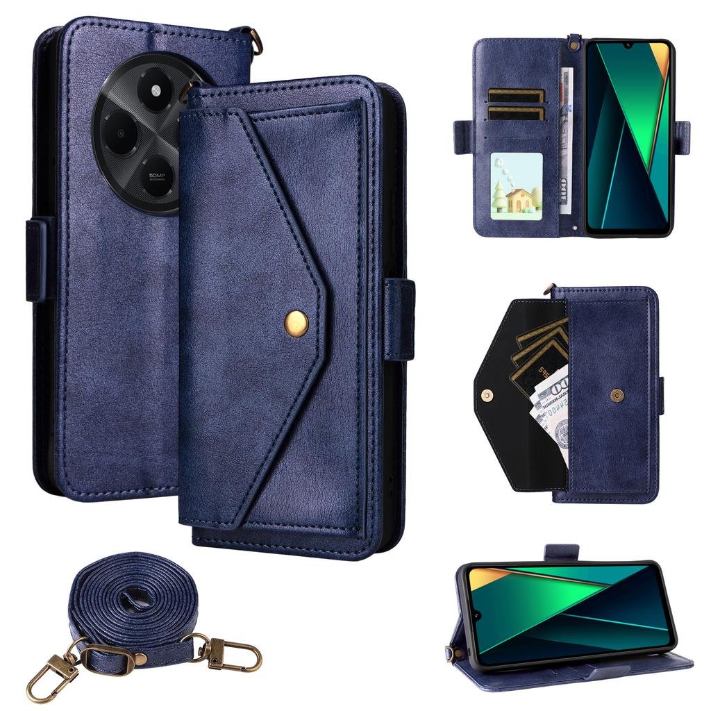Leather Case For Xiaomi Redmi A4 5G/14C 4G/14R 5G/Poco C75 4G Magnetic Closure Wallet Stand Phone Cover with Crossbody Strap