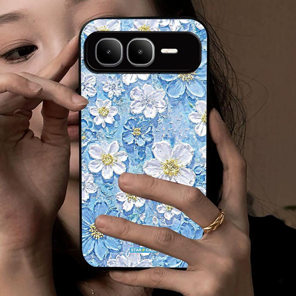 Acrylic Hard Back Shell for infinix SMART 10 Plus Vintage 3D Texture Flower Print Phone Case