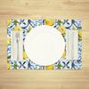 4/6pcs Set of Blue and Yellow Lemon Placemats with Vibrant Fruit and Floral Pattern in Blue Tile. Suitable for Home Kitchen, Restaurant, Party, Indoor
