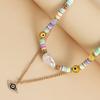 Boho Layered Turquoise Necklaces Women Soft Pottery Devil's Eye Necklaces Wear Colorful Necklace Statement Jewelry for Party Beach Summer