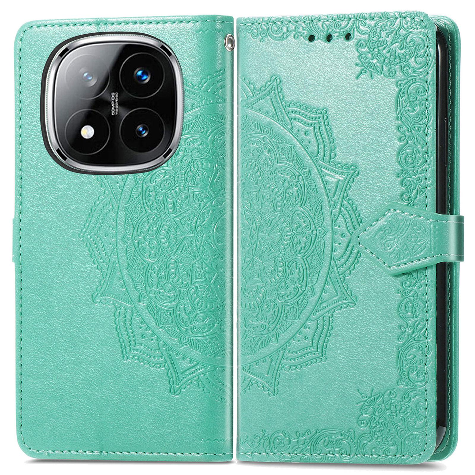 

For Xiaomi Redmi Note 14 Pro+ 5G Wallet Case Mandala Flower Leather Phone Cover Stand View Green