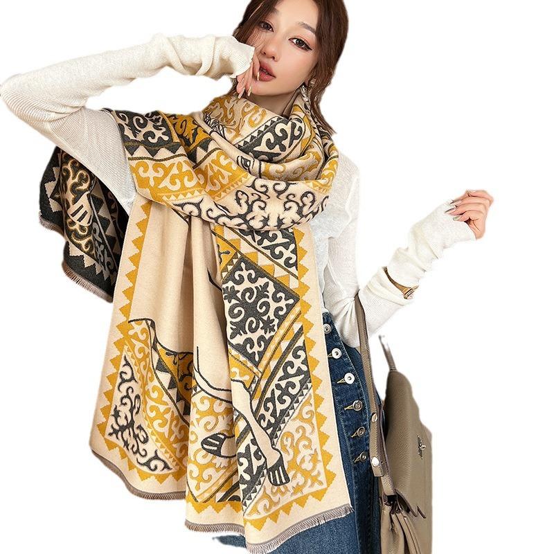 65 * 190cm Herbst Und Winter Neu Damen Einfarbig Vielseitig Schlicht Quaste Imitation Kaschmir Doppelseitiger Schal Warmer Schal Atmosphäre Schal