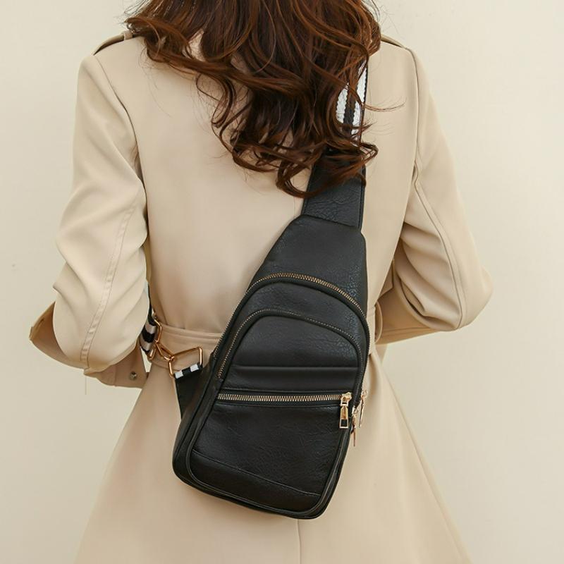 Fashion Trend Women's Chest Bag PU Soft Leather Texture Cross Bag Chest Bag Outdoor Sports Card Compartment Phone Bag