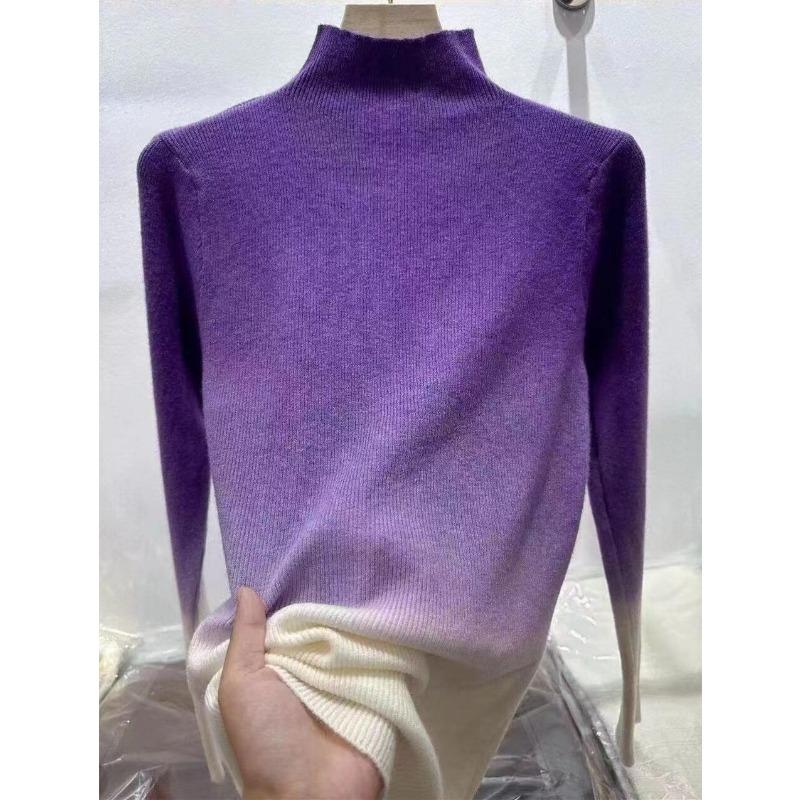 Damen Strick-Basisschicht mit Farbverlauf und halbem Rollkragen, die im Herbst und Winter schlank aussieht, und mit einer stark dehnbaren Basisschicht getragen wird.