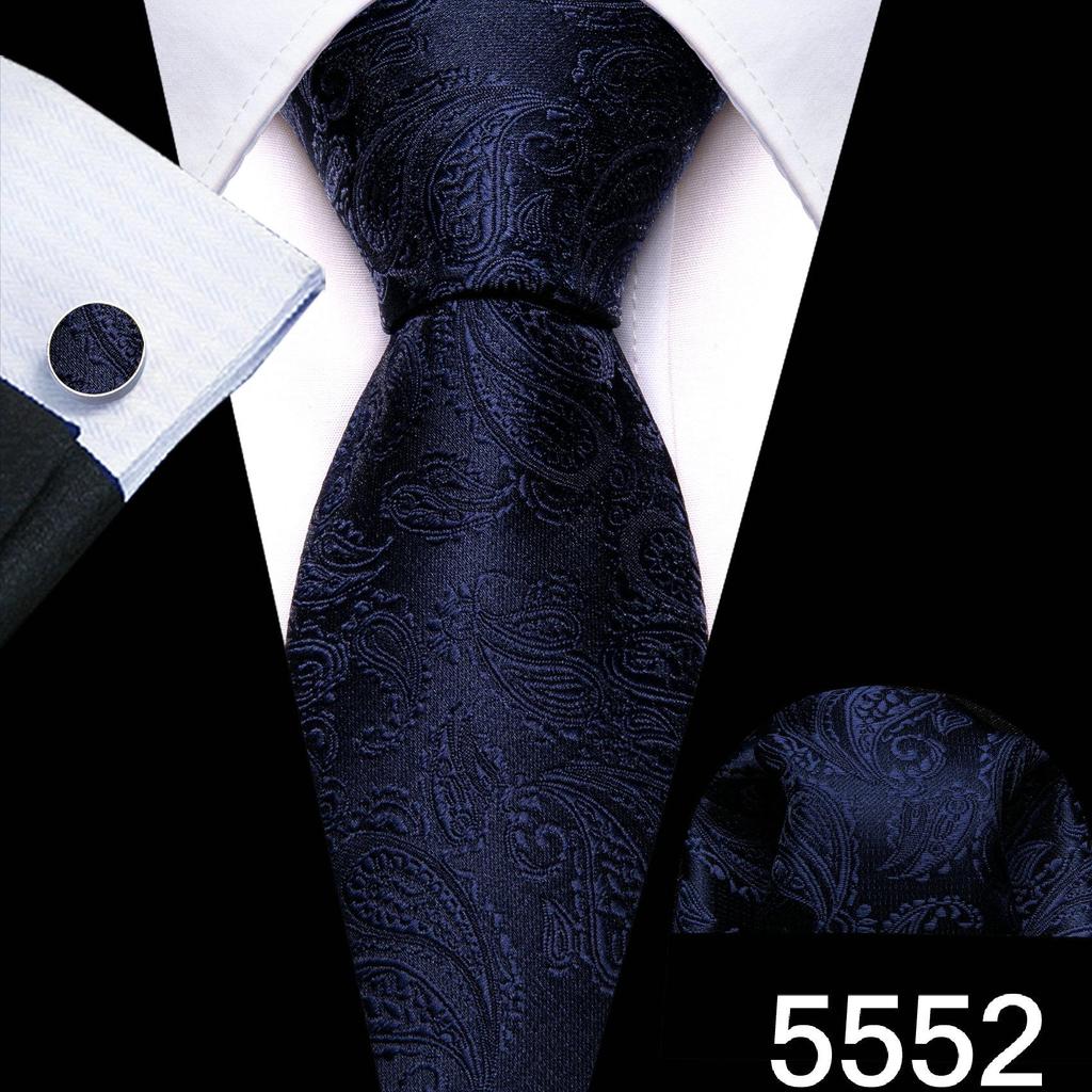 Barry.Wang Zestaw Krawat Poszetka Spinki do Mankietów Jasnofioletowy Szary Niebieski Krata Kwadraty Żakardowo Tkany Ślub