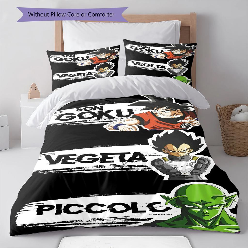 Pościel z wzorem DRAGON BALL, Zestaw kołdry Poszewka na kołdrę Poszewka na poduszkę Domowy Prezent Urodzinowy (1 * poszwa na kołdrę + 2 * poszewki na poduszki, bez rdzenia)