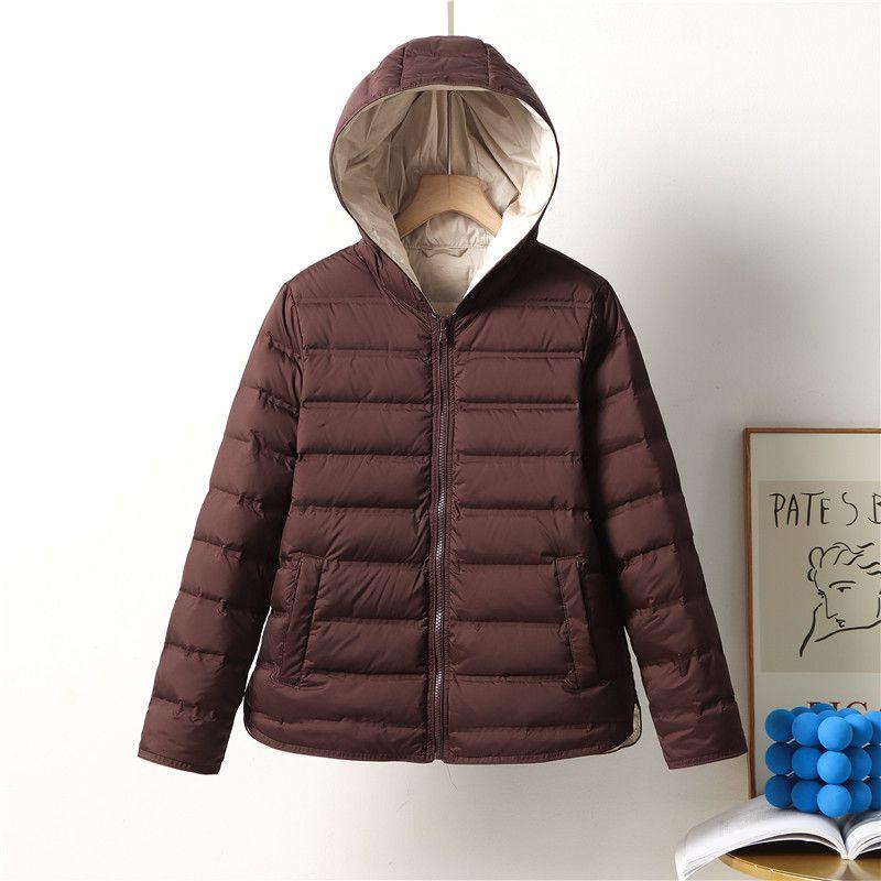 Woman Winter Fashion Hooded Jacket Ultra Light Down Causal Elderly Seamless Coat Windbreaker Outwear Upper for Mom
