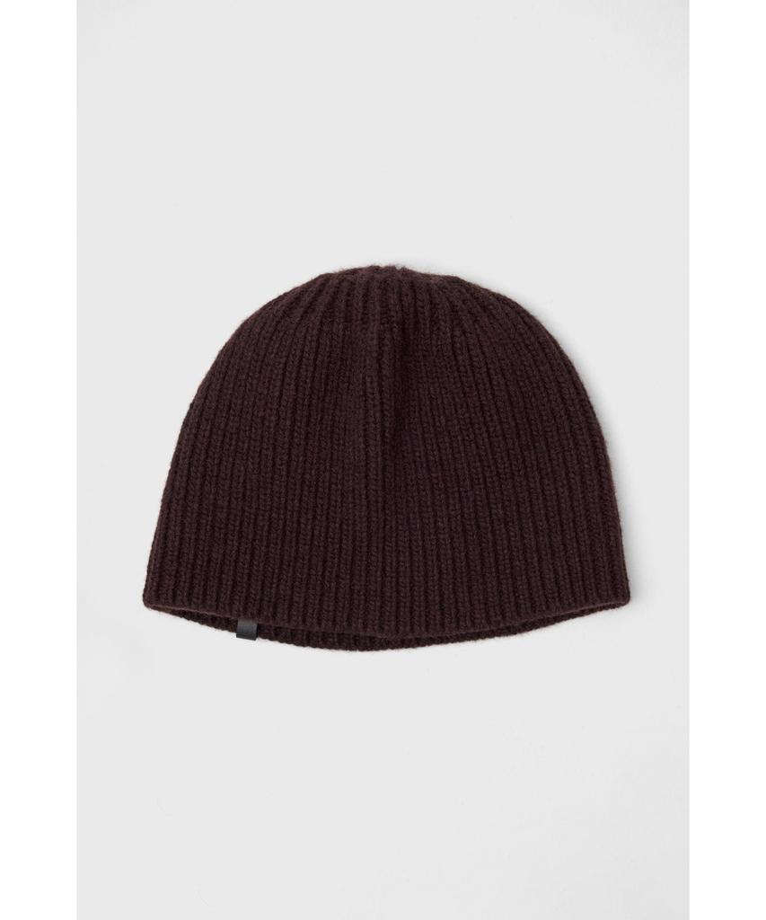 YOUTH Leather Trim Knit Beanie - Brown