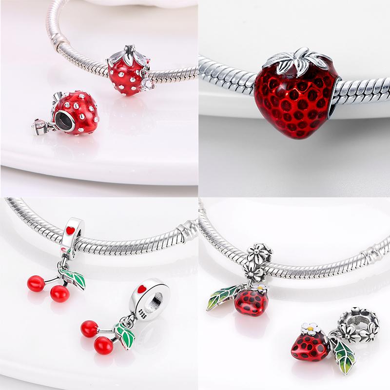 100% Copper Strawberry Lipstick Ladybird China Red Charms Beads Fitoriginal Bracelets For Women Diy Jewellery
