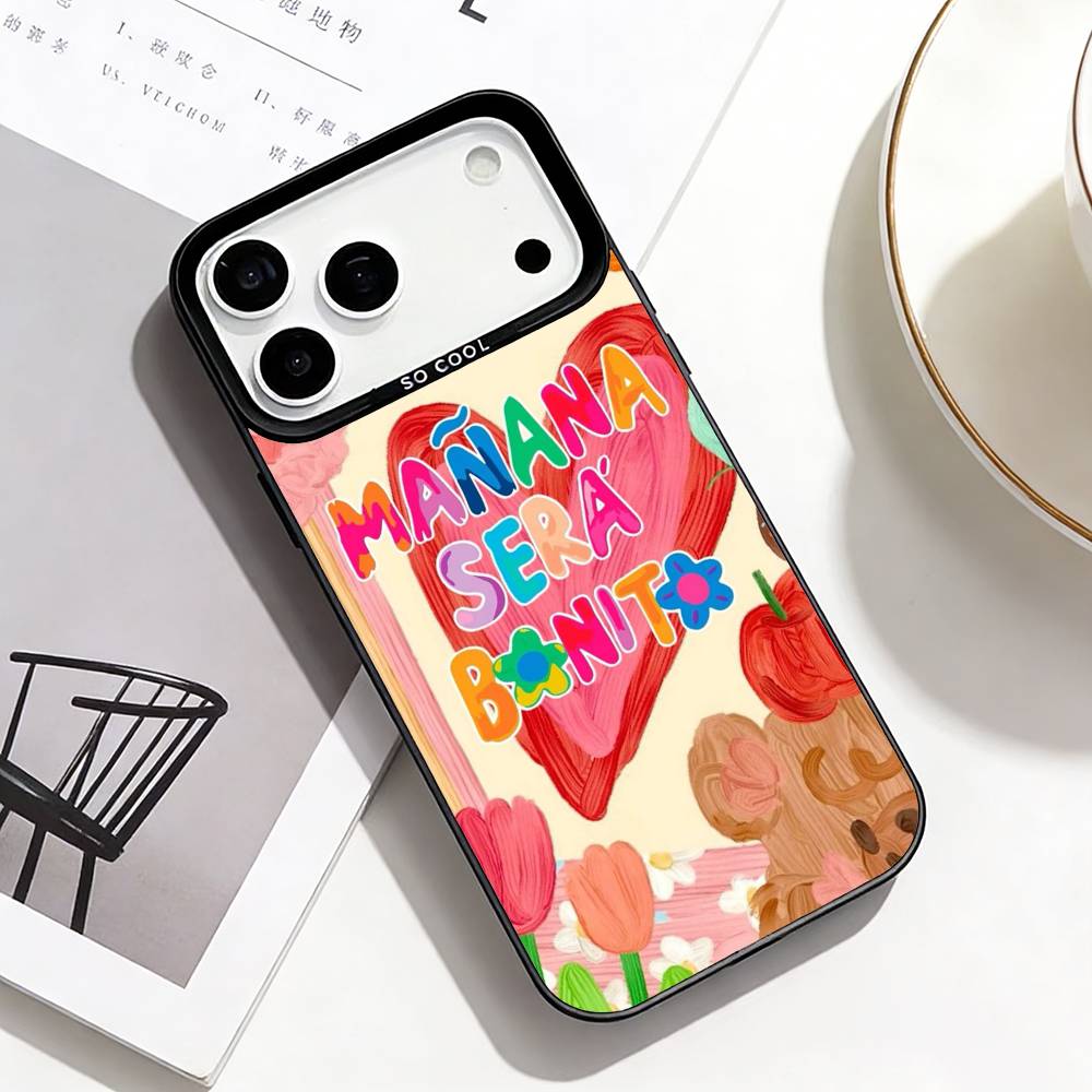 

Vibrant Spring Charm M-Manana Sera Bonito Phone Case For iPhone17,16,15,14,13,12Pro Max Black Colored Silver Plated Inside Cover iPhone14Plus