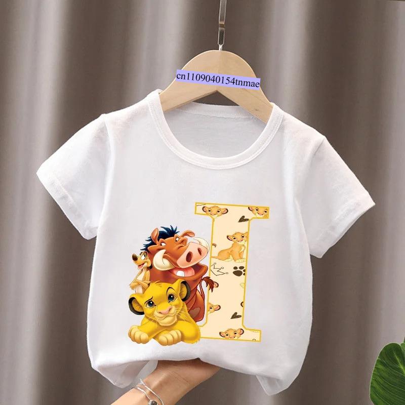 The Lion King Cute Simba Letter A B C Name Print Kids T-Shirts Girls Clothes Baby Boys Short Sleeve T Shirt Summer Children Tops