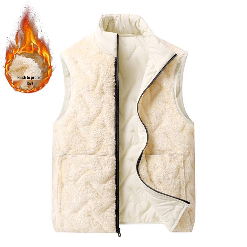 Men's Warm Windproof Lambswool Stand Collar Vest: Thick, Cold Resistant, High Quality