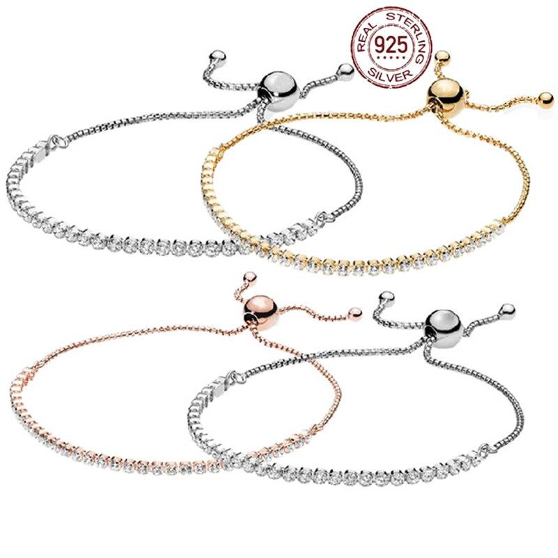 

Распродажа, Слайдер из стерлингового серебра 925 пробы, регулируемый сверкающий браслет, подходит для оригинальных очаровательных бусин Pamura, сделай сам, женские ювелирные изделия