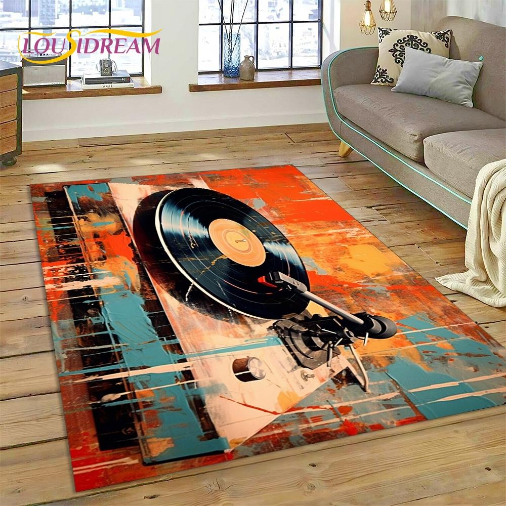 Vinyl Record Music DJ Screen Tape Rug Carpet for Living Room Bedroom Home Decor,Floor Mat Non-slip Decoration for Sofa Doormat