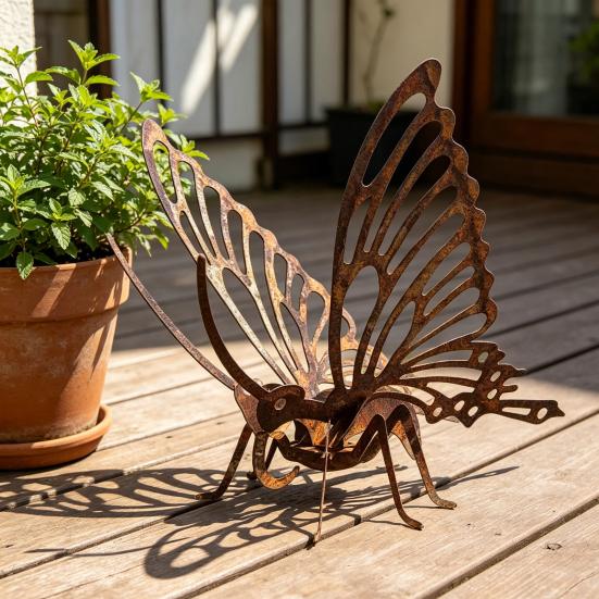 Rusty Butterfly Garden Ornament Hollow Out Butterfly Silhouette Lawn Decoration Butterfly Yard Statues Pathway