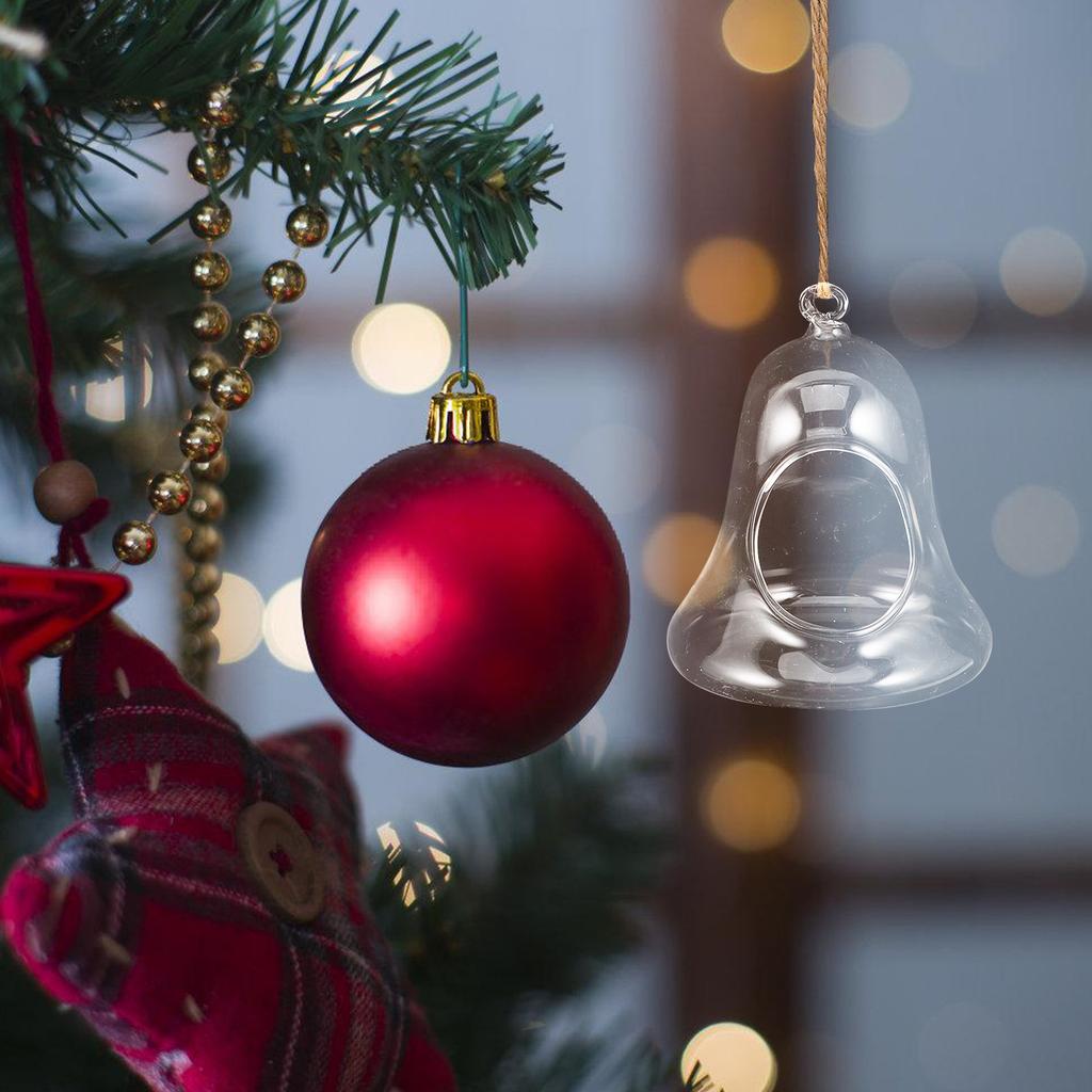 2Pcs Christmas Bell Hanging Decorations Transparent Glass Fillable Ornaments for Clear DIY Holiday Tree Candy Storage